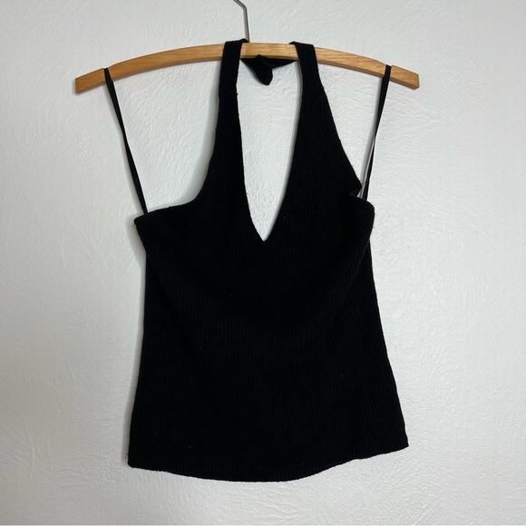 Vintage Ballinger Gold Black Silk Cashmere Blend Ribbed Y2K Halter Top Size L - Picture 8 of 9
